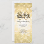 Invitación Winter 80th Birthday Program Gold Wonderland Menú<br><div class="desc">Elegante diseño de "Programa de fiesta de cumpleaños" con copos de nieve de invierno y luces en oro con texto personalizado.</div>