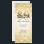 Invitación Winter 80th Birthday Program Gold Wonderland Menú<br><div class="desc">Elegante diseño de "Programa de fiesta de cumpleaños" con copos de nieve de invierno y luces en oro con texto personalizado.</div>
