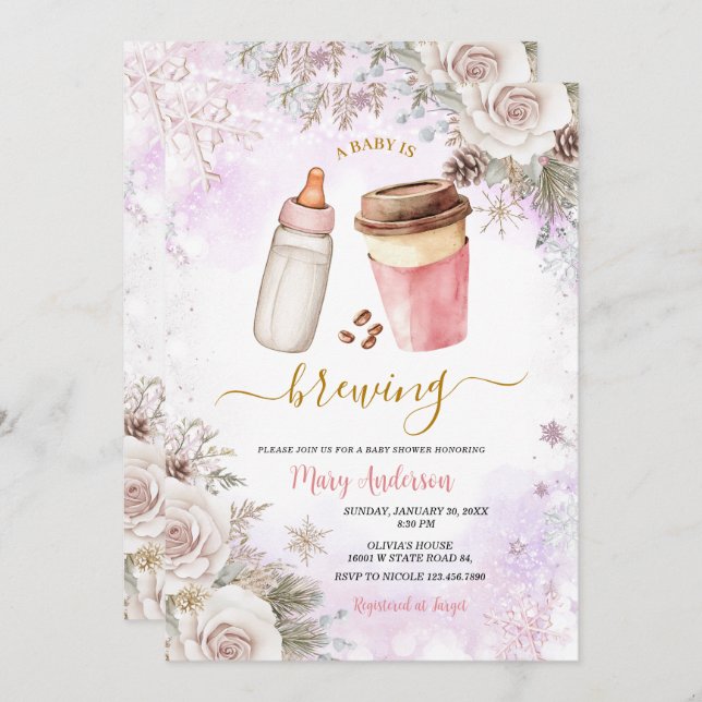 Invitación Winter A Baby Is Brewing Coffee Baby Shower (Anverso / Reverso)