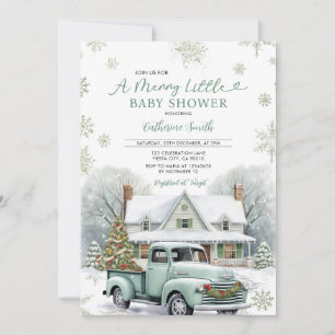 Invitación Winter A Merry Little Baby Shower Truck Snowflakes