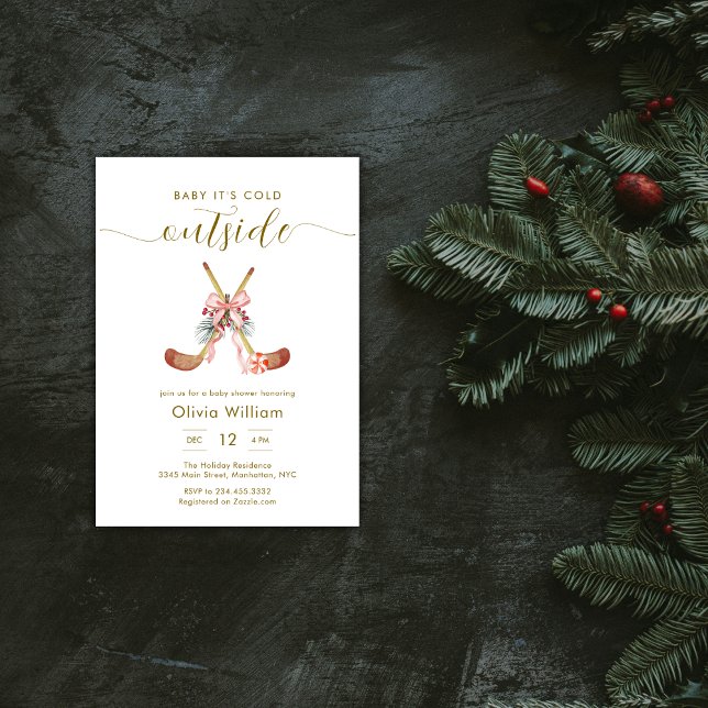 Invitación Winter All Stars Bow Hockey Girl Baby Shower (Winter All Stars Bow Hockey Girl Baby Shower Invitation)