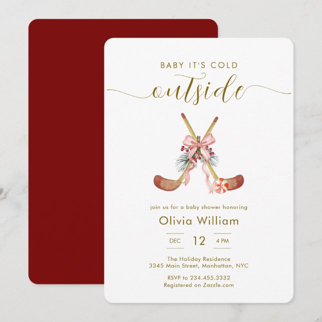 Invitación Winter All Stars Bow Hockey Girl Baby Shower (Anverso / Reverso)