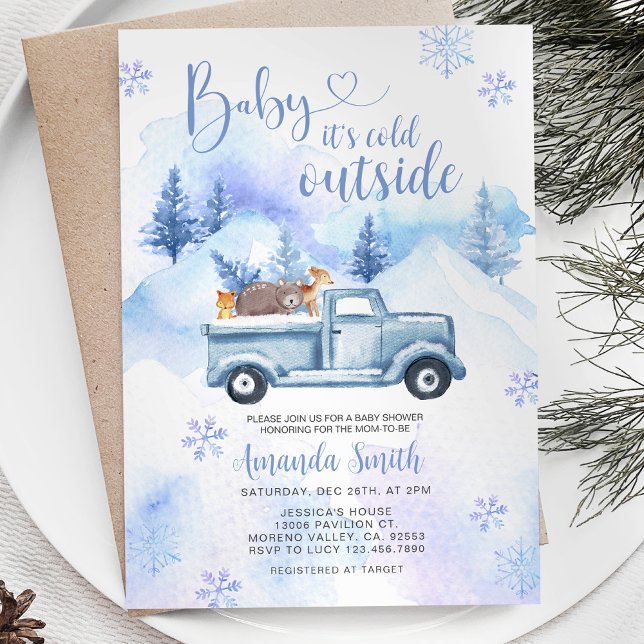 Invitación Winter Animal Truck Snowflakes Forest Baby Shower (Subido por el creador)