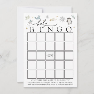 Invitación Winter Baby Animals Baby Shower Bingo Game Card