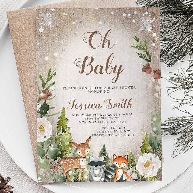 Invitación Winter Baby Animals Woodland Boy Baby Shower (Subido por el creador)