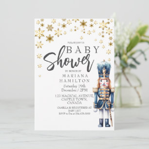 Invitación Winter Baby Boy Shower Gold Snowflakes Nutcracker