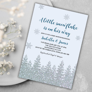 Invitación Winter Baby Boy Shower Woodland Little Snowflake
