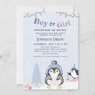 Invitación Winter Baby on the Way Winter Penguin Baby Shower