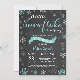 Invitación Winter Baby Shower Aqua Snowflake Chalkboard