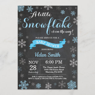 Invitación Winter Baby Shower Blue Snowflake Chalkboard