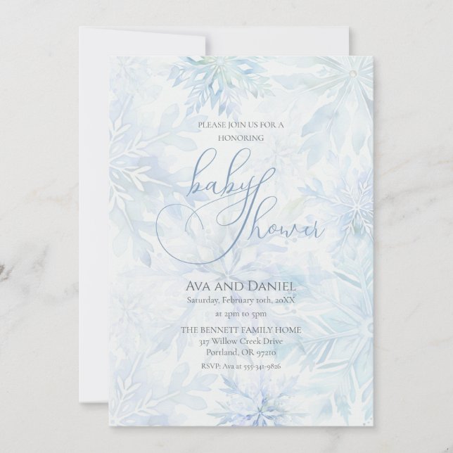 Invitación Winter Baby Shower Boy Blue Snowflake (Anverso)