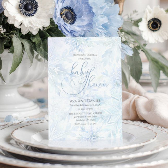Invitación Winter Baby Shower Boy Blue Snowflake (Subido por el creador)
