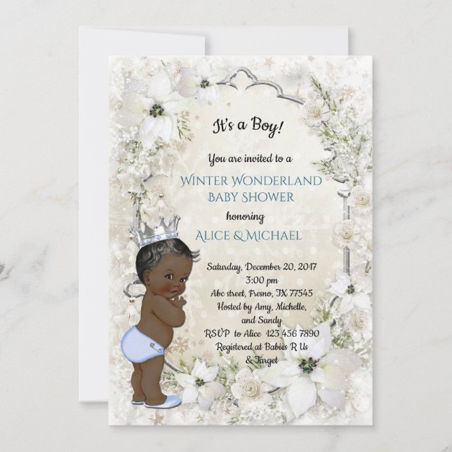 Invitación Winter Baby Shower Boy, etnic, Winter Wonderland (Anverso)