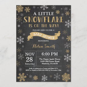 Invitación Winter Baby Shower Gold Snowflake Chalkboard