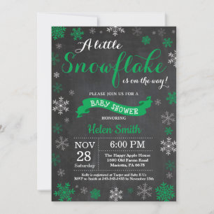 Invitación Winter Baby Shower Green Snowflake Chalkboard