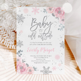 Invitación Winter Baby Shower Invitation Pink Silver Glitter