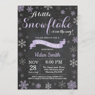 Invitación Winter Baby Shower Purple Snowflake Chalkboard