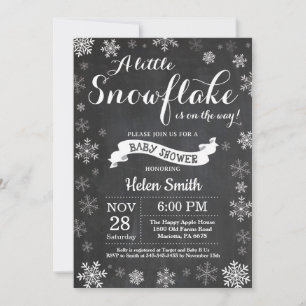 Invitación Winter Baby Shower White Snowflake Chalkboard