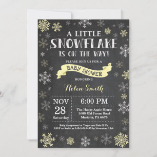 Invitación Winter Baby Shower Yellow Snowflake Chalkboard