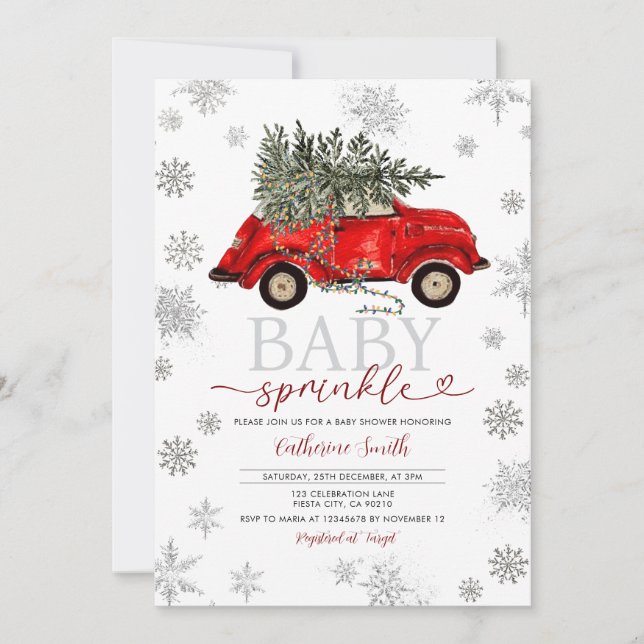 Invitación Winter Baby Sprinkle Red Card Christmas (Anverso)