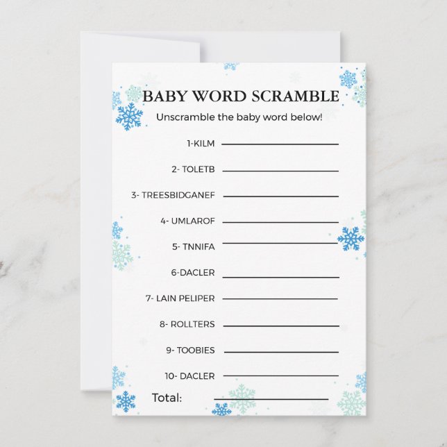 Invitación Winter Baby word scramble juego de ducha bebé (Anverso)