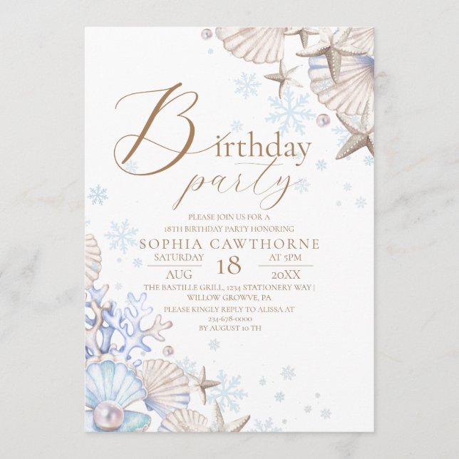Invitación Winter Beach Theme 18th Birthday Party (Anverso)