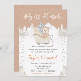Invitación Winter Bear Brown Sleigh Baby Shower