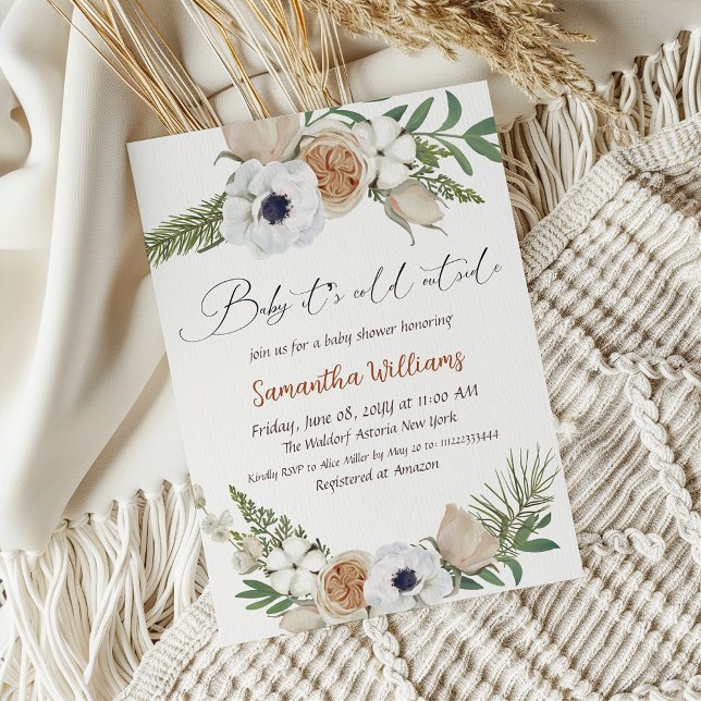 Invitación Winter Beige Floral Gender Neutral Baby Shower (Subido por el creador)