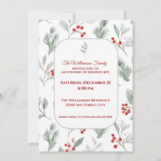 Invitación Winter Berries Pine Greenery Holiday Party