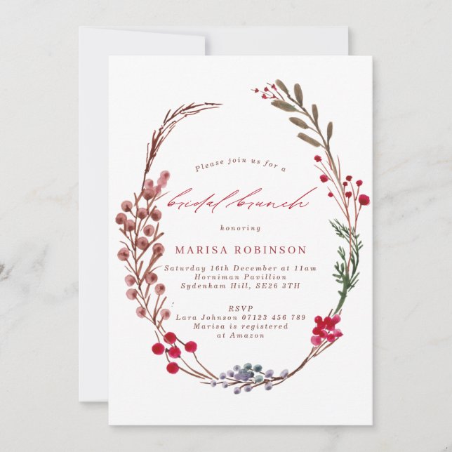 Invitación Winter Berries Wreath Bridal Brunch (Anverso)