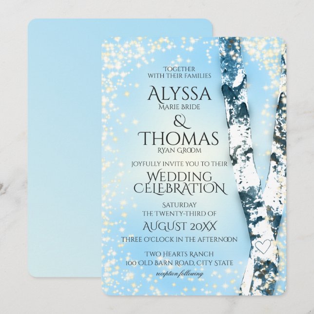 Invitación Winter Birch Boda (Anverso / Reverso)