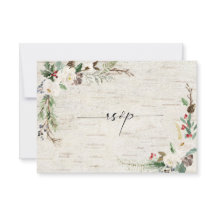 Winter Birch Caligraphy Botanicals Wedding RSVP