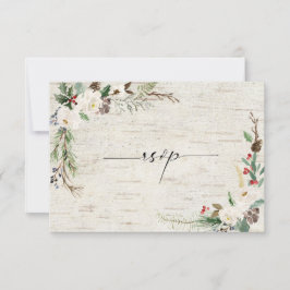 Invitación Winter Birch Caligraphy Botanicals Wedding RSVP