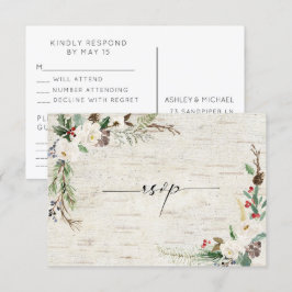 Invitación Winter Birch Caligraphy Botanicals Wedding RSVP