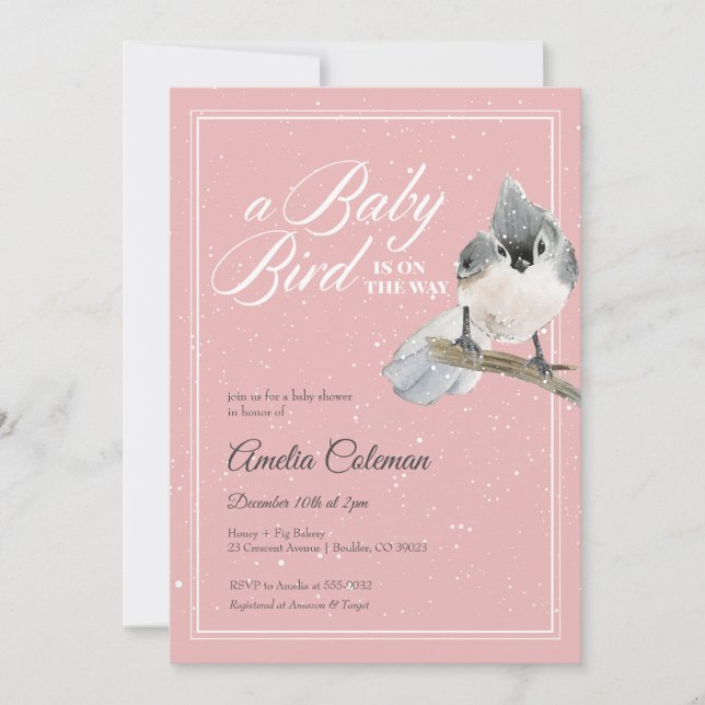 Invitación Winter Bird Snow Baby Shower (Anverso)