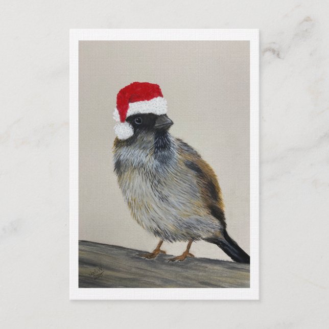 Invitación Winter bird with Santa hat - Original Artwork (Anverso)