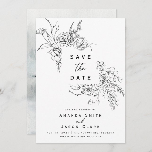 Invitación Winter Black and White Save The Date Boda (Anverso / Reverso)