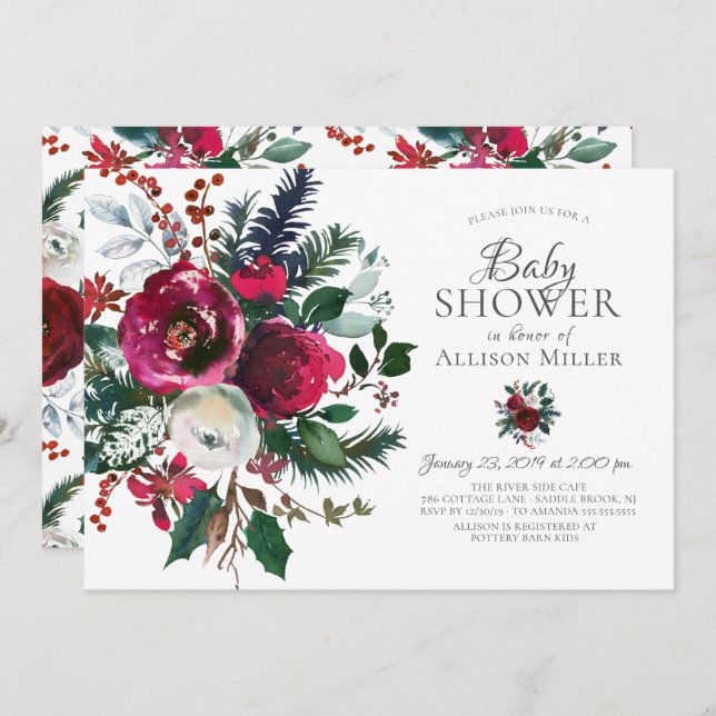 Invitación Winter Bloom Floral Baby Shower (Anverso / Reverso)
