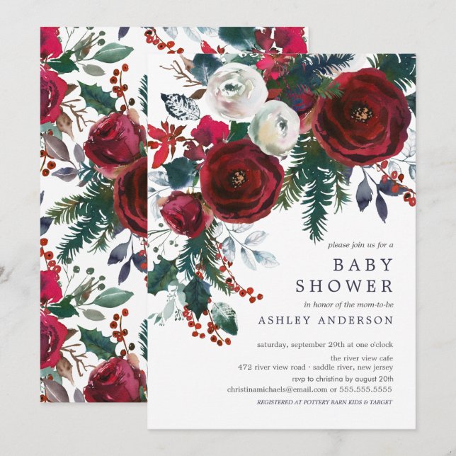 Invitación Winter Bloom Floral Baby Shower (Anverso / Reverso)