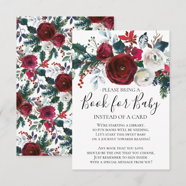 Invitación Winter Bloom Floral Baby Shower Book for Baby (Anverso / Reverso)