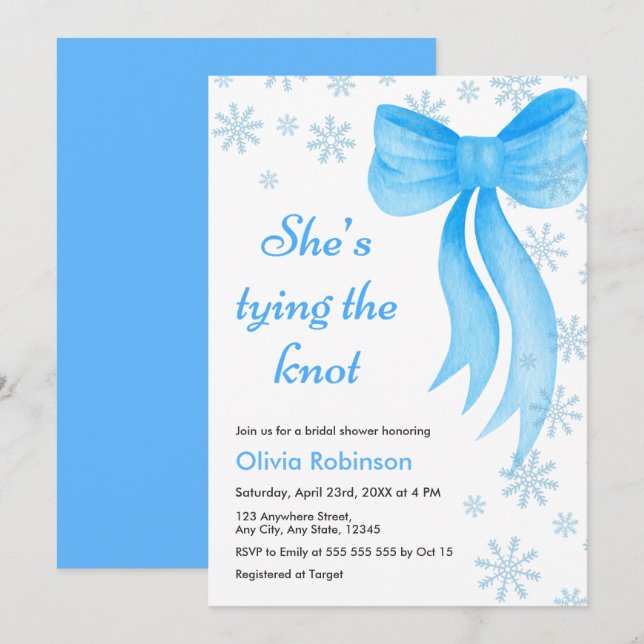 Invitación Winter Blue Bow Snowflakes Bridal Shower (Anverso / Reverso)