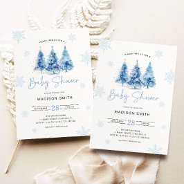 Invitación Winter Blue Christmas Tree Baby Shower Boy