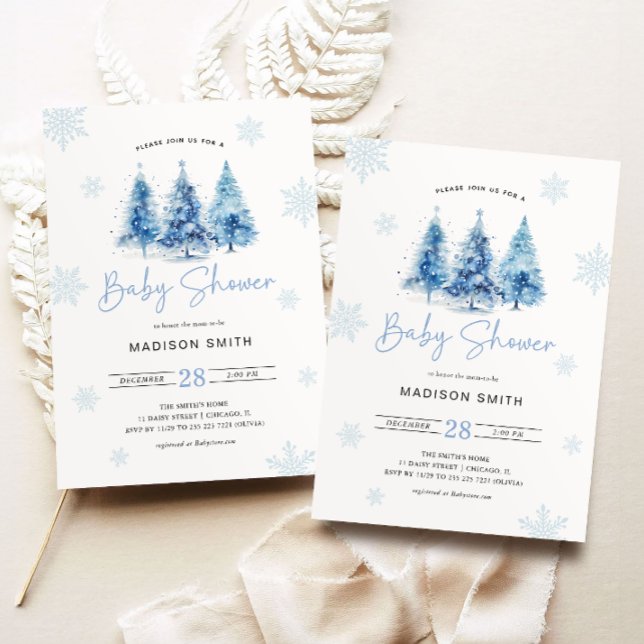 Invitación Winter Blue Christmas Tree Baby Shower Boy (Subido por el creador)