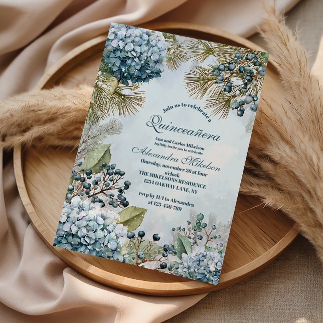 Invitación Winter Blue Floral Quinceañera (Subido por el creador)