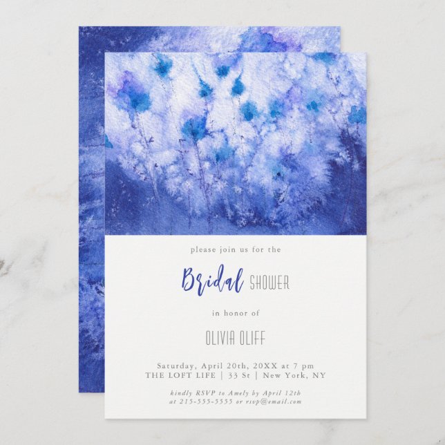 Invitación Winter Blue Garden Bridal Shower (Anverso / Reverso)