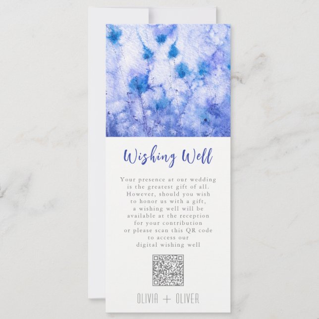 Invitación Winter Blue Garden Wedding Wishing Well QR Code (Anverso)