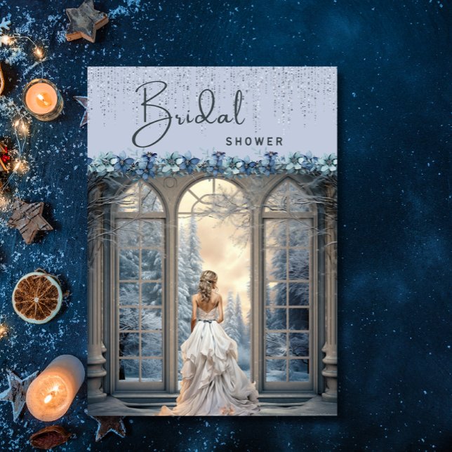 Invitación Winter Blue Snow Floral Elegal Bridal Shower (Subido por el creador)