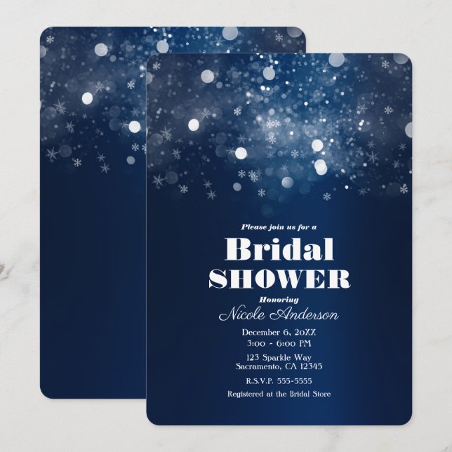 Invitación Winter Blue Sparkling Lights Bridal Shower (Anverso / Reverso)