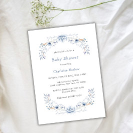 Invitación Winter Blue Wildflower Floral Wreath Baby Shower
