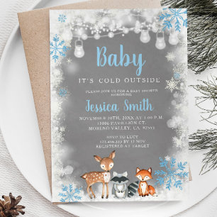 Invitación Winter Blue Woodland Boy Baby Shower